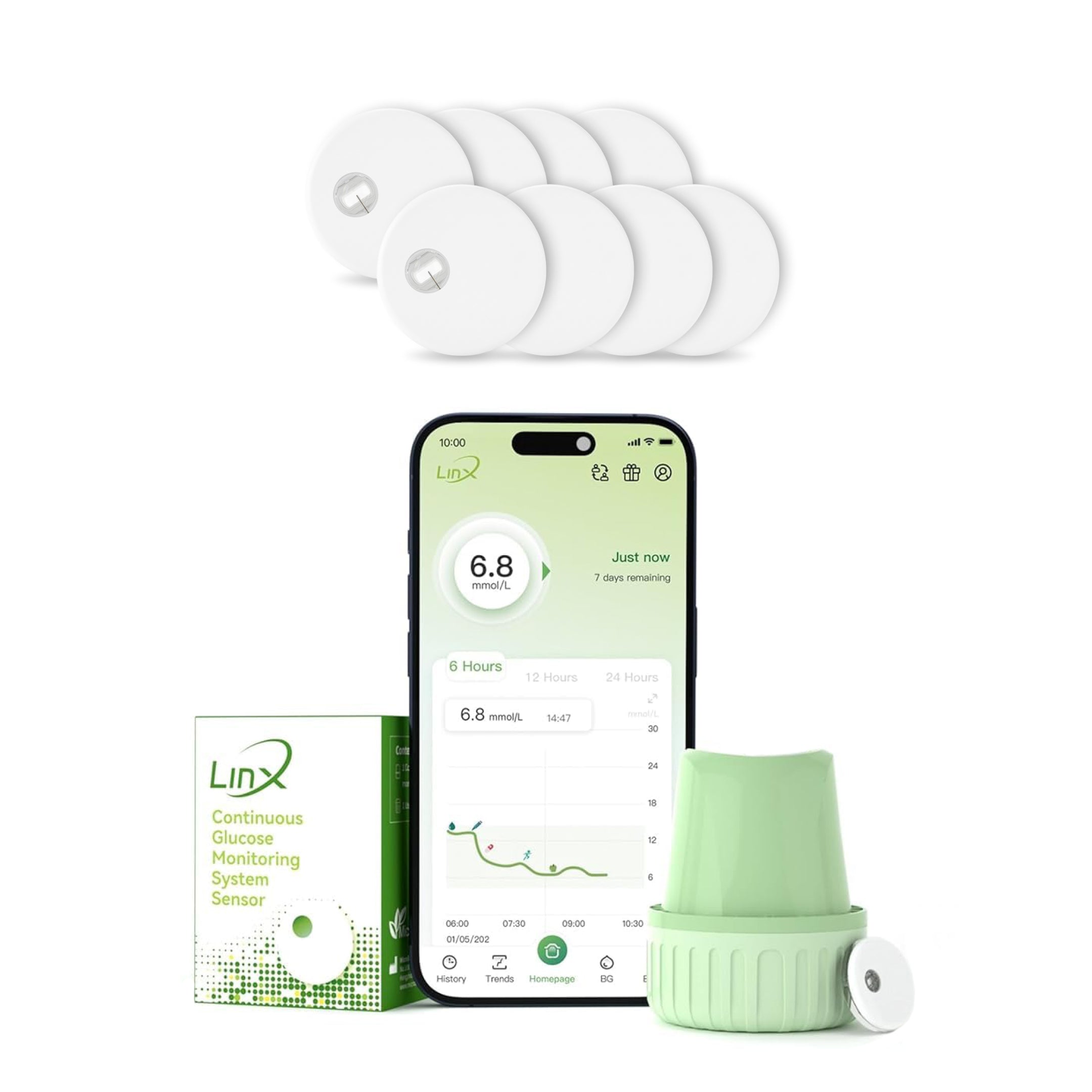 LinX CGM Smart Continous Glucose Monitoring I Real time Sugar Tracking I Bluetooth Enabled | 15-Day Sensor Life | IP68 | Easy one click use