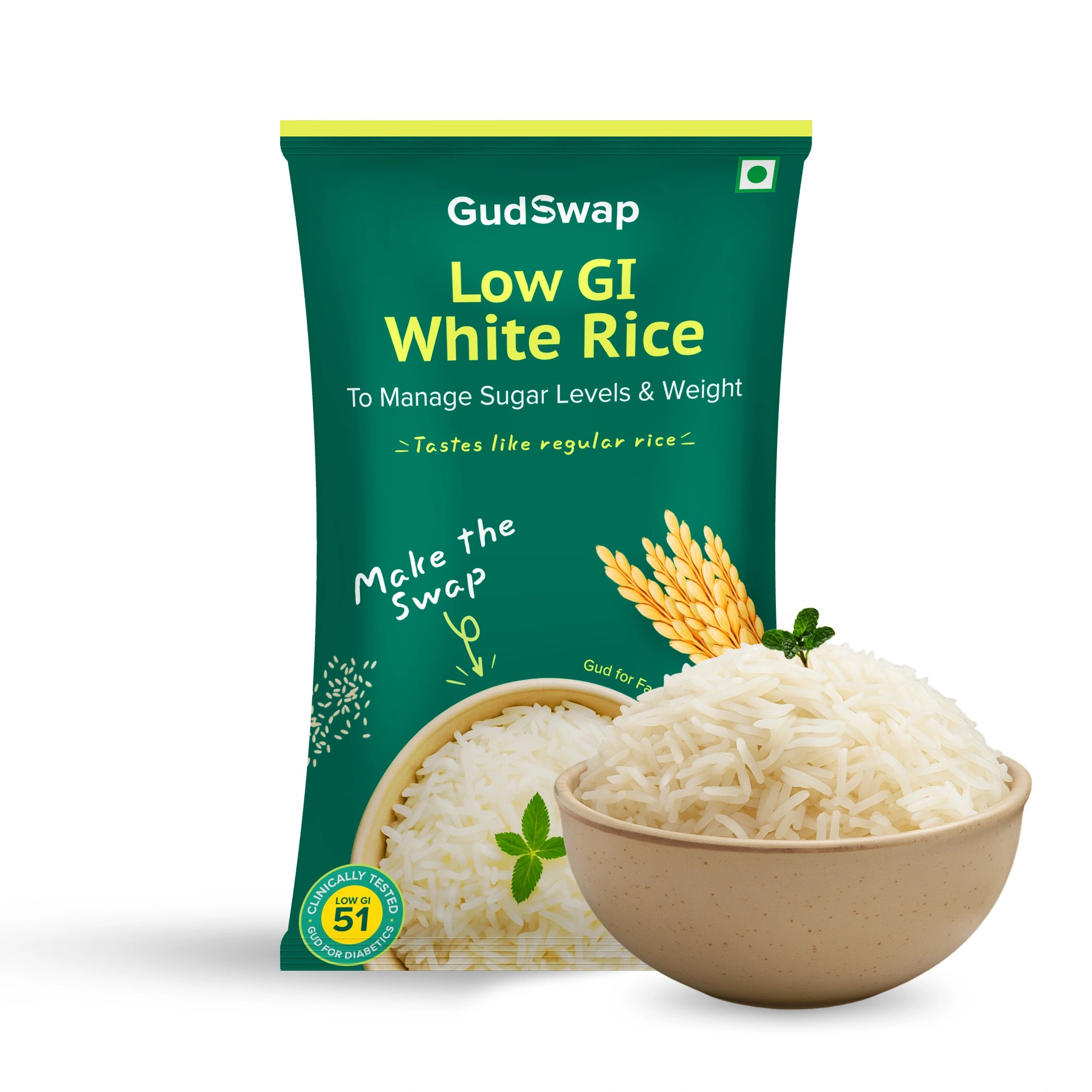 GudSwap by BeatO Rice (1kg) | Low GI 51 | Diabetes-Friendly |  Easy to Digest |  High Fibre | Non-GMO | No Pesticides