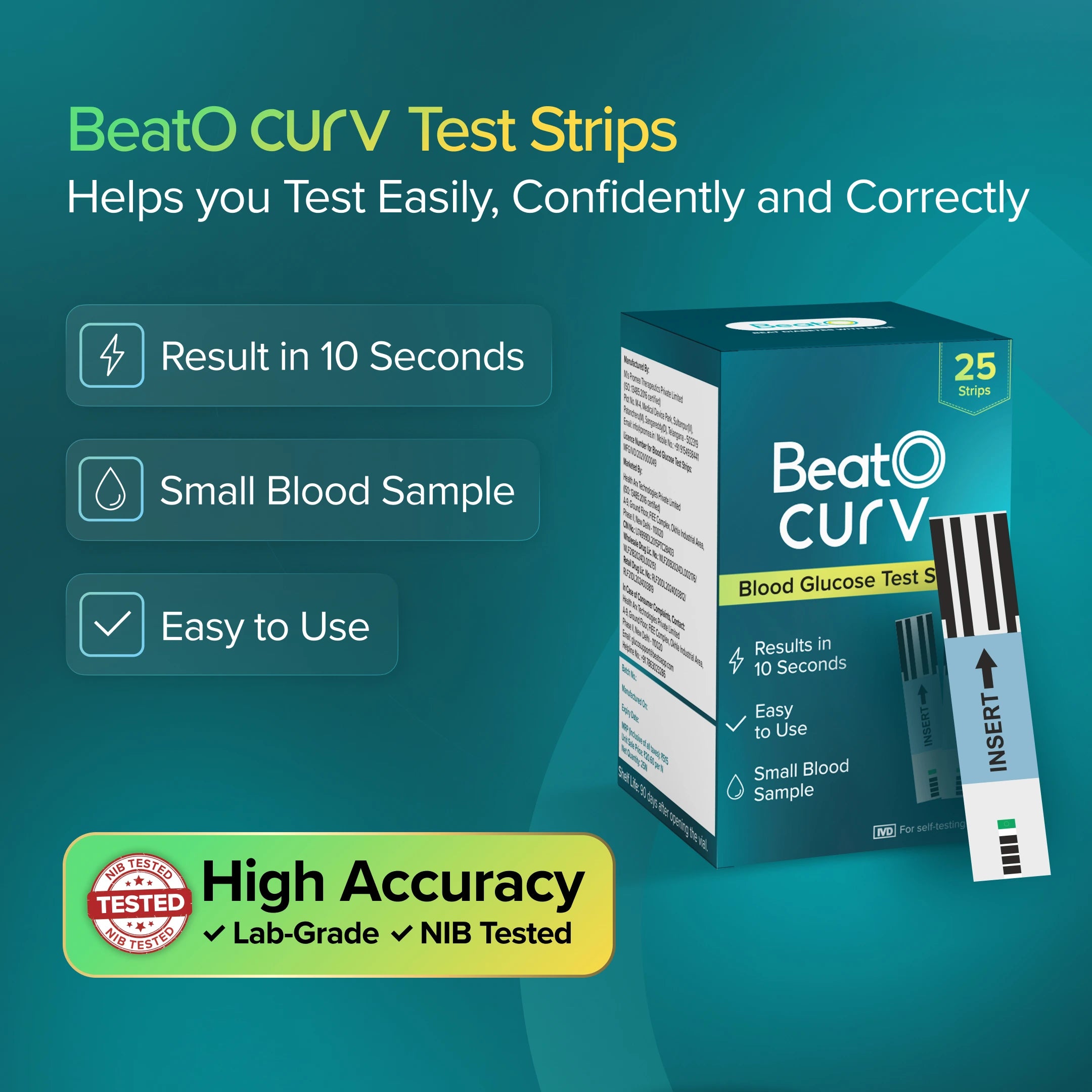 BeatO CURV - Blood Glucose Test Strips CURV Glucometer  Strips