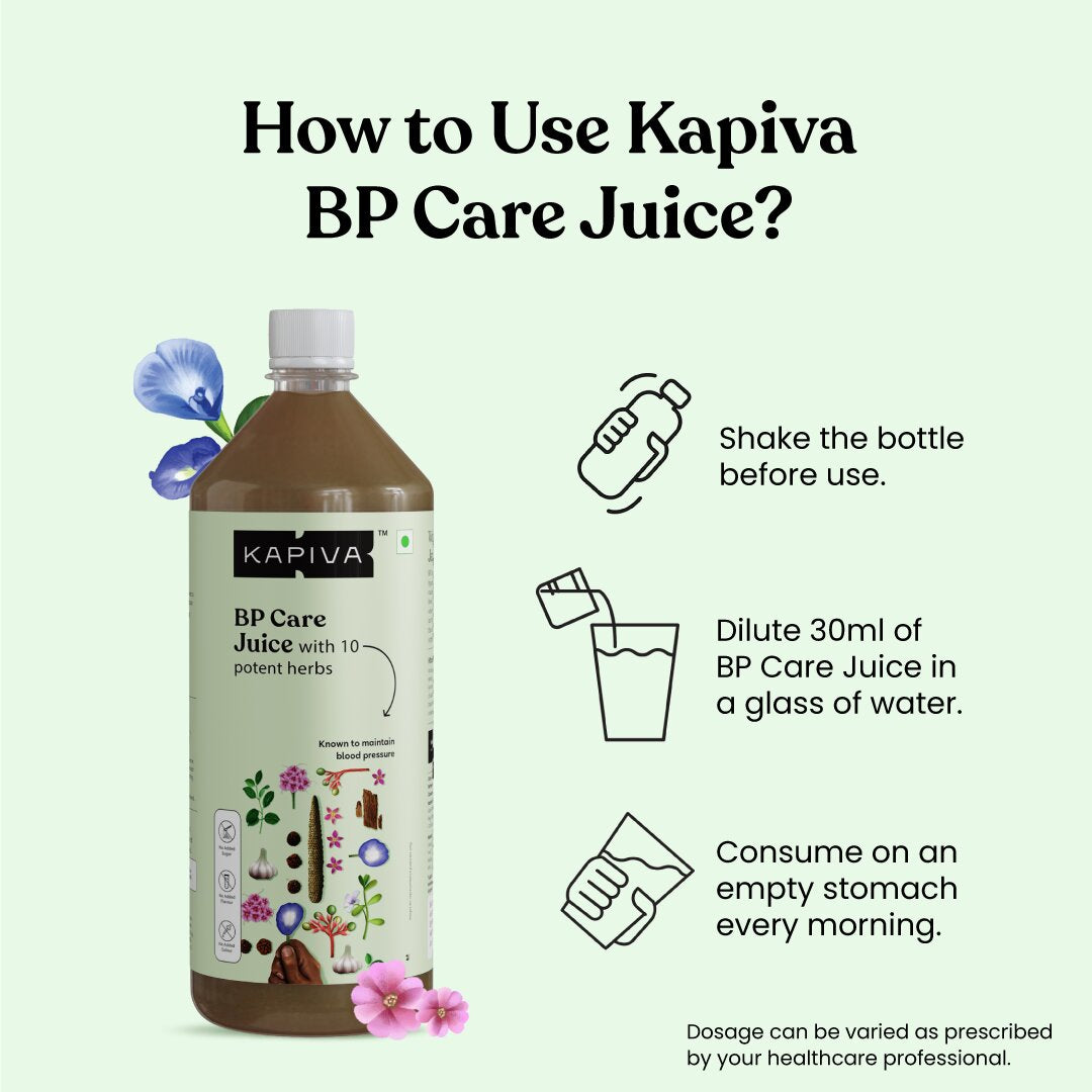 Kapiva BP Care Juice - 100% Ayurvedic Juice for Controlling Blood Pressure & Cholesterol Level | Arjuna, Shankhpushpi & 8 Other Herbs - 1 Litre