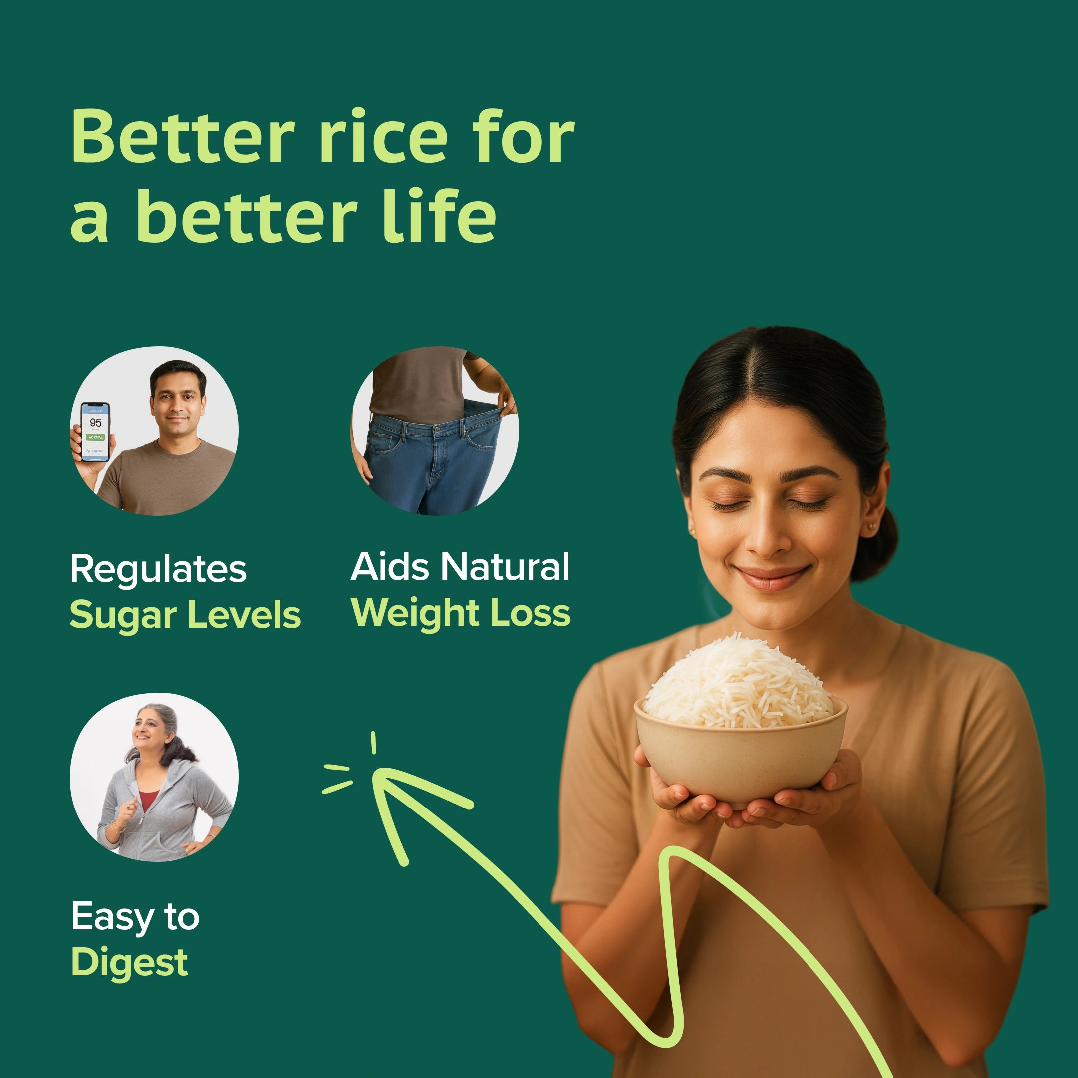 GudSwap by BeatO Rice (1kg) | Low GI 51 | Diabetes-Friendly |  Easy to Digest |  High Fibre | Non-GMO | No Pesticides