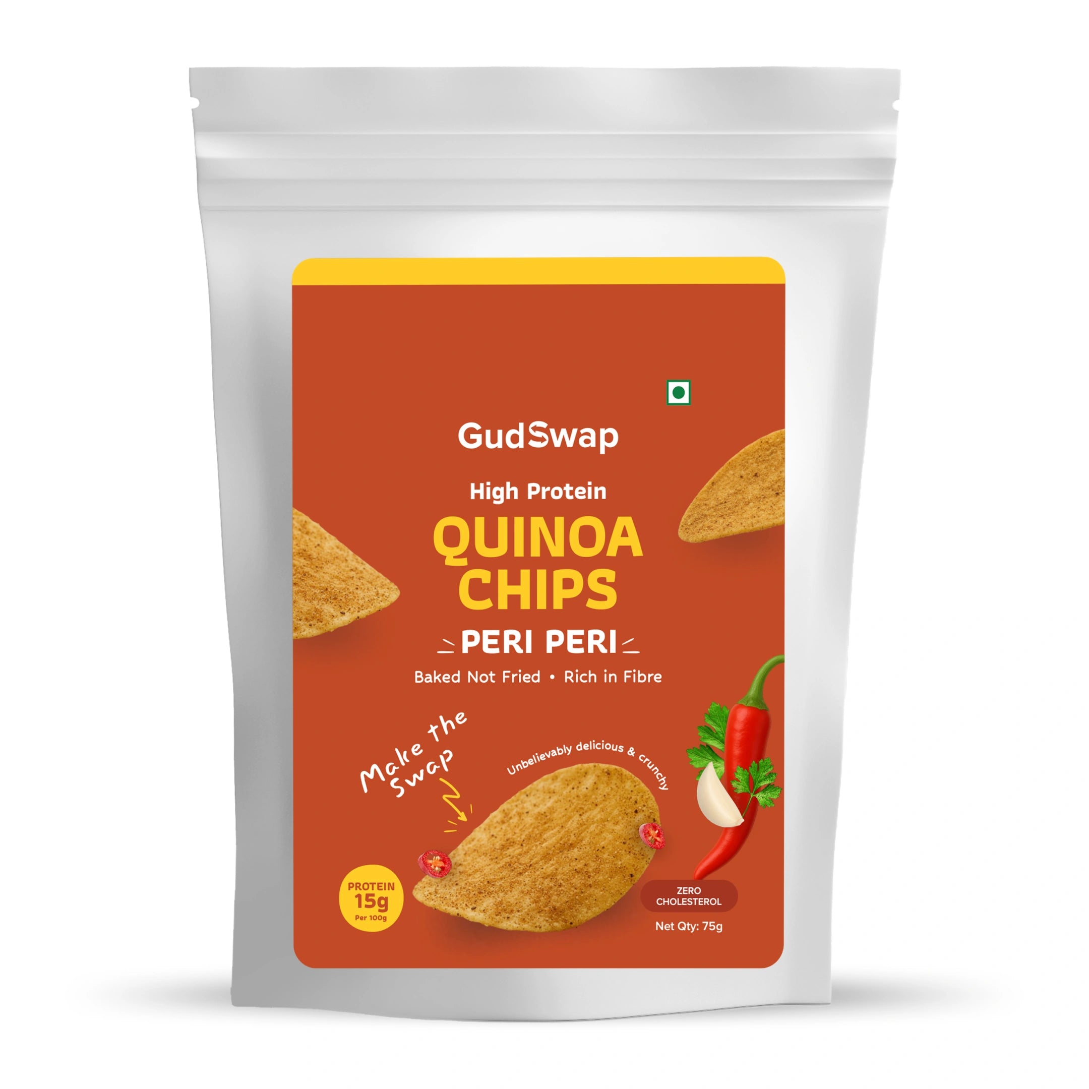 GudSwap Quinoa Chips Peri Peri packaging on a white background