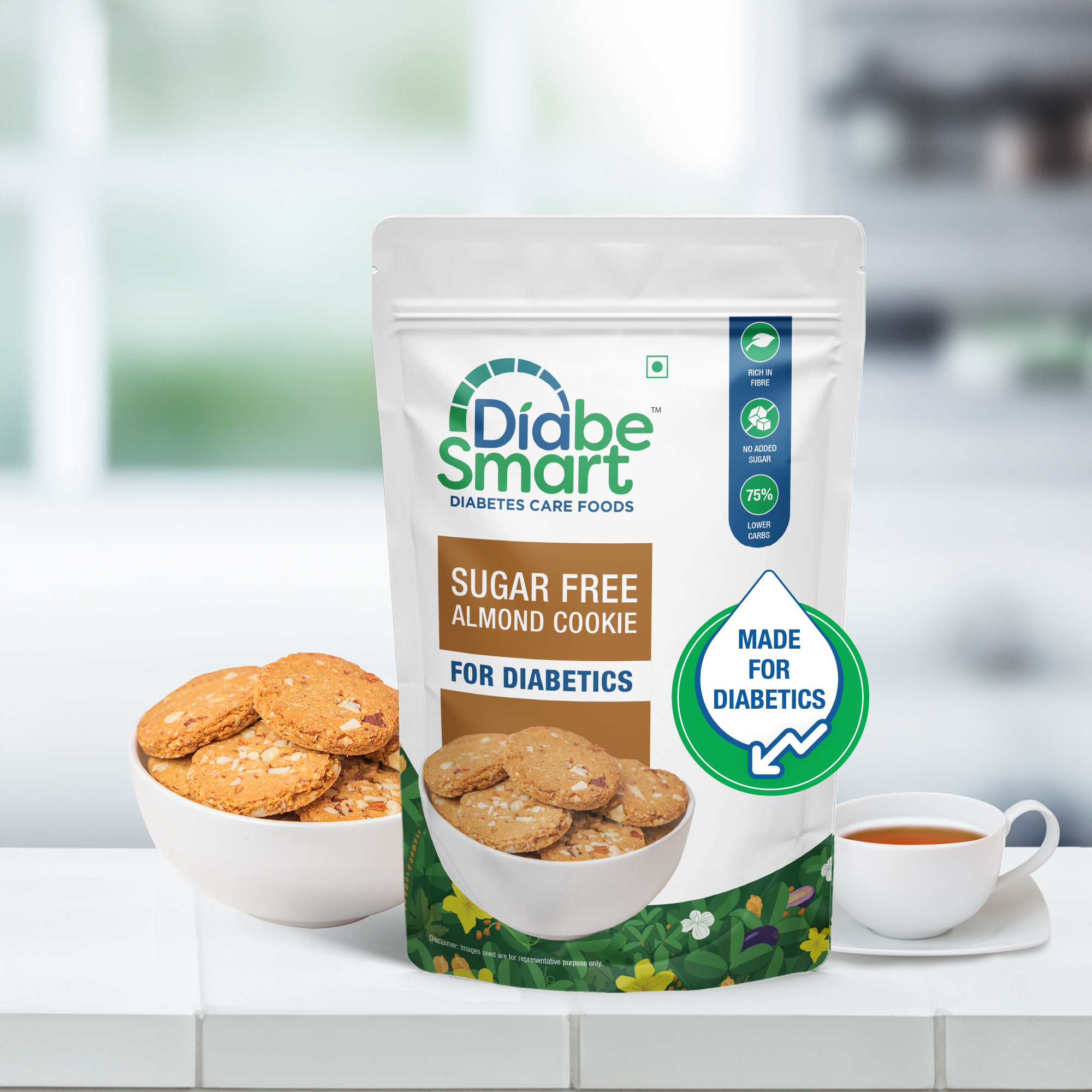 DiabeSmart Diabetic Almond Cookies (100g) | Stevia Sweetened Diabetic Snacks | Sugar Free Biscuit Cookies