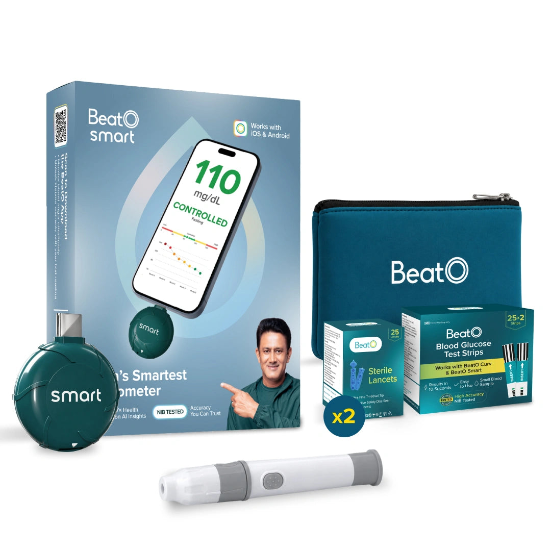 BeatO Glucometer | Auto-Saves Readings | ISO Certified | Free Strips &  Lancets | Lab-Grade Accuracy | Life time warranty