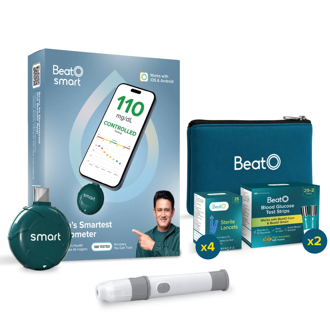 BeatO Glucometer | Auto-Saves Readings | ISO Certified | Free Strips &  Lancets | Lab-Grade Accuracy | Life time warranty