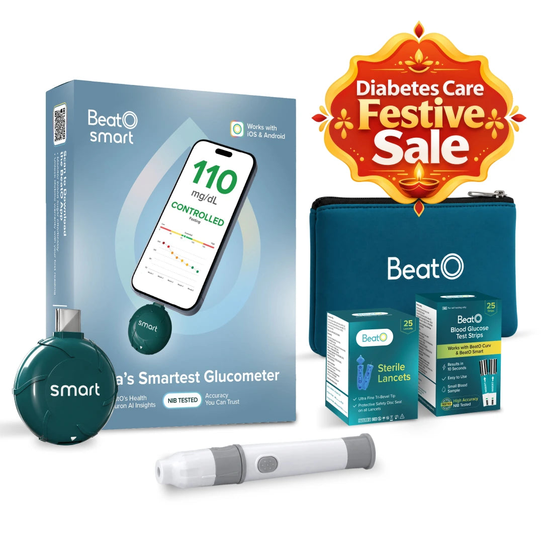 BeatO Glucometer | Auto-Saves Readings | ISO Certified | Free Strips &  Lancets | Lab-Grade Accuracy | Life time warranty