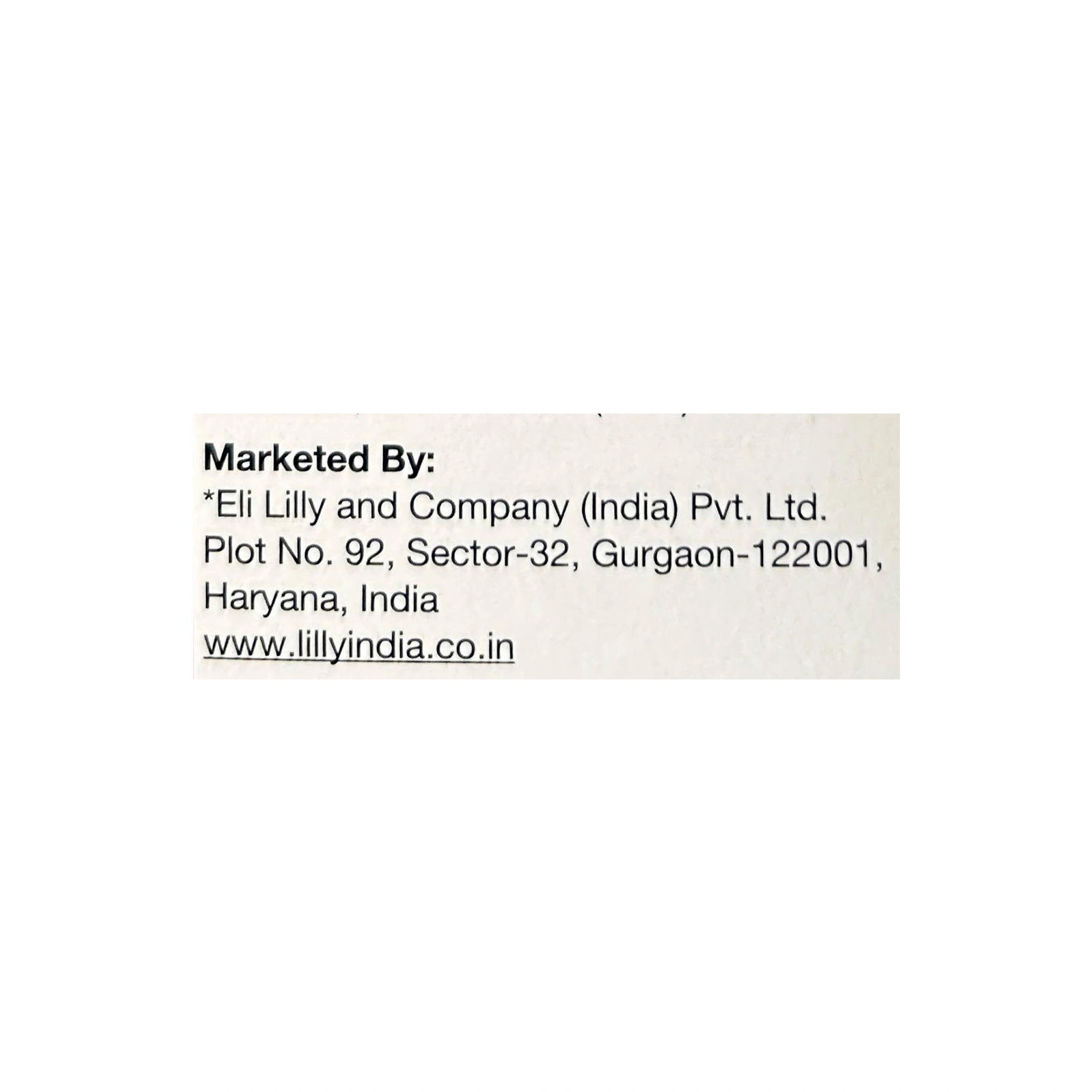 Text indicating Eli Lilly and Company (India) Pvt. Ltd. contact information on a white background