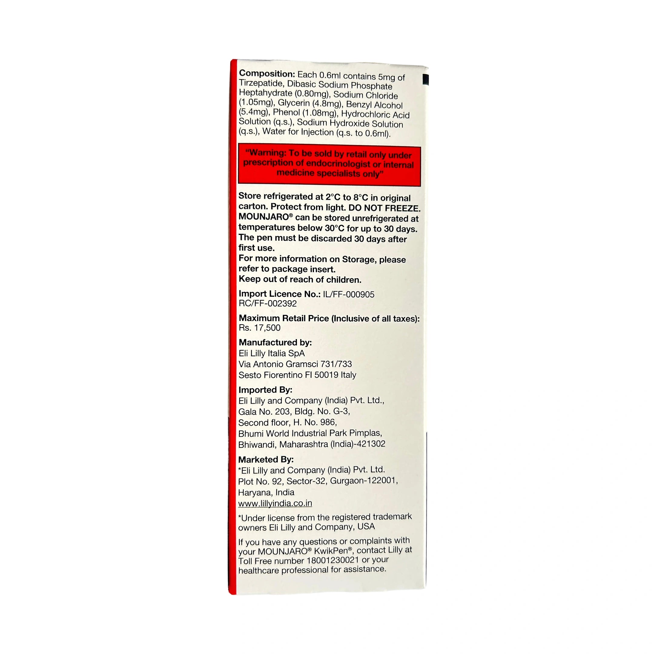 Product label with text on a white background