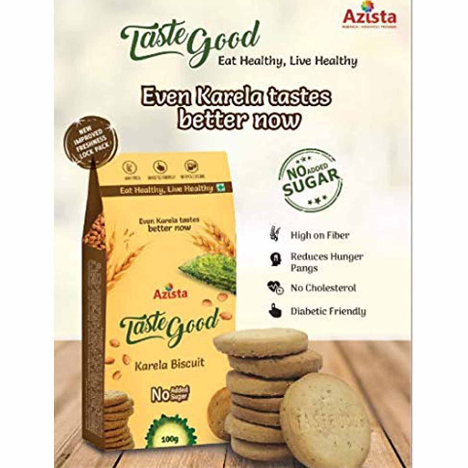 Azista's Taste Good Karela Biscuits No Added Sugar - 100 g (Buy 5 get 1 free)