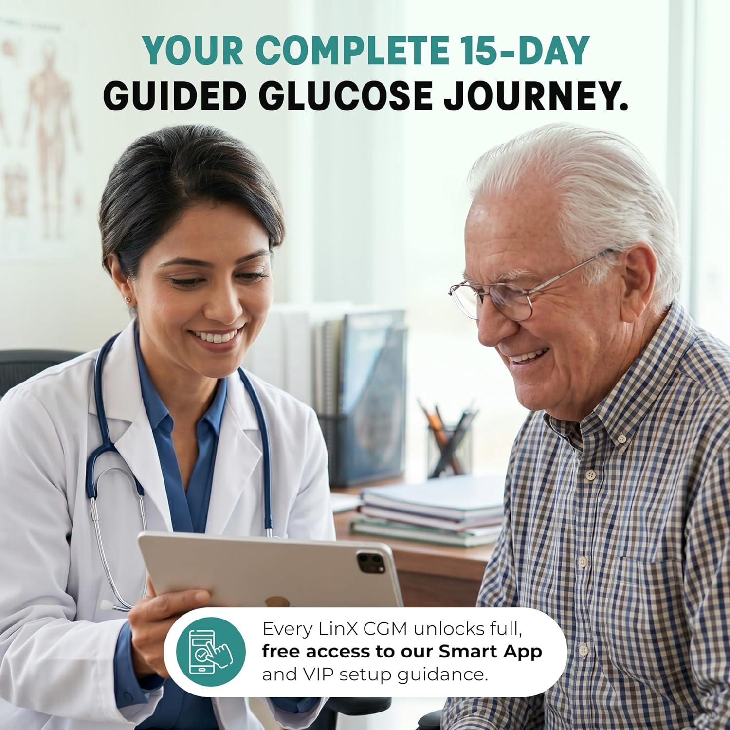 LinX CGM Smart Continous Glucose Monitoring I Real time Sugar Tracking I Bluetooth Enabled | 15-Day Sensor Life | IP68 | Easy one click use