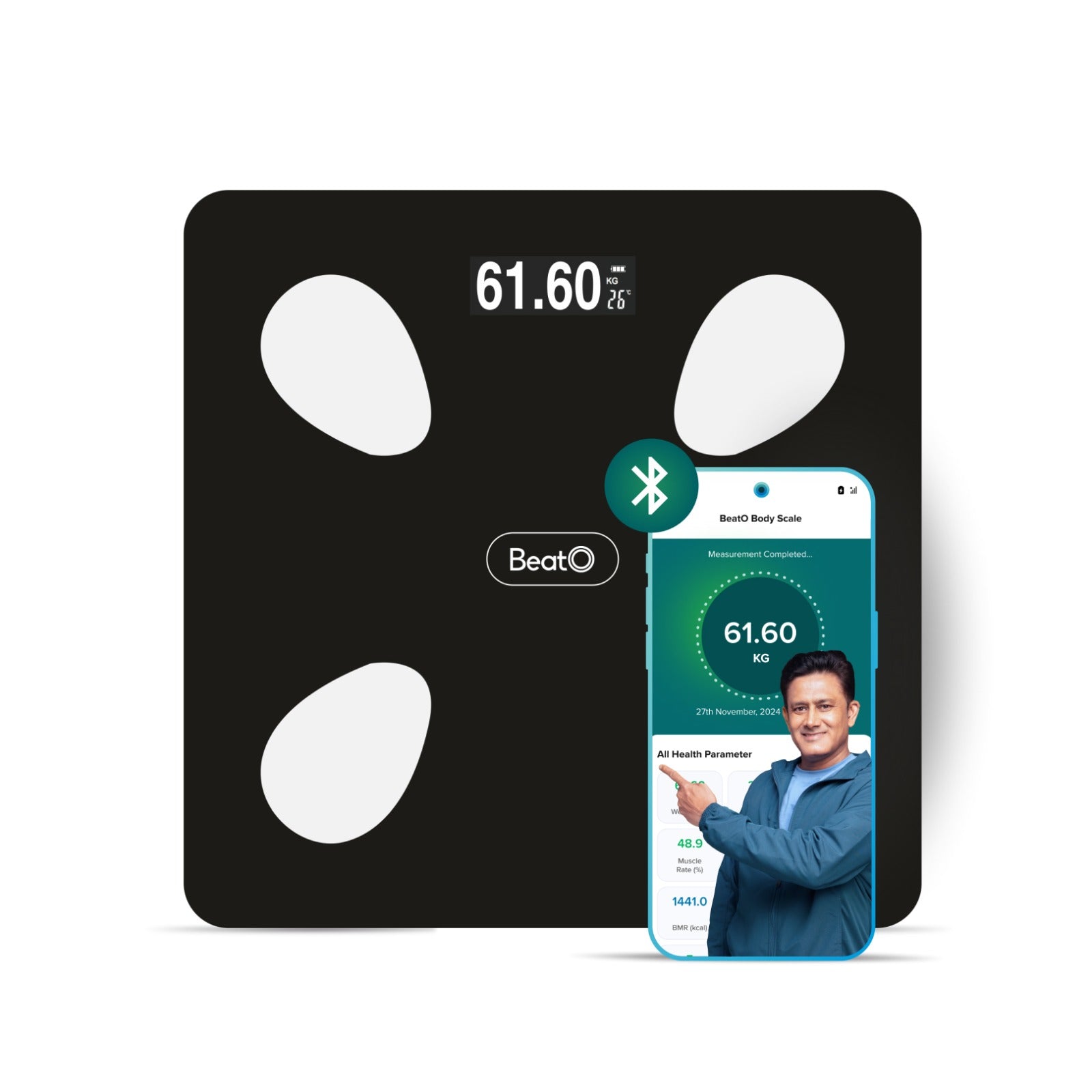 FitScale by BeatO Body Composition Scale | 4 Electrodes for Accuracy | 18 advanced metrics| Full body composition analysis  | Connects via Bluetooth to BeatO App| Android Only