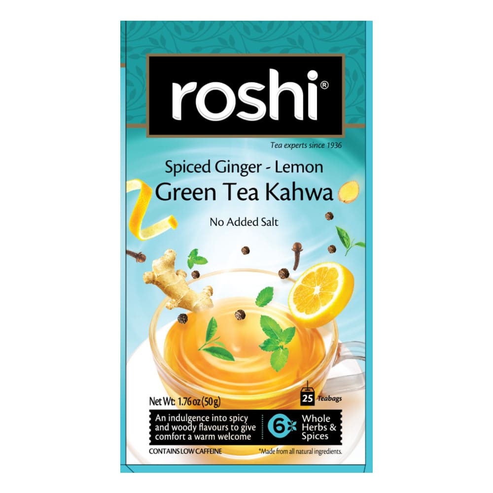roshi green tea kahwa with ginger lemon