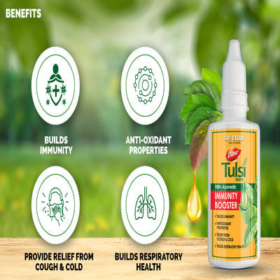 Dabur Tulsi Drops : 30ml | Concentrated Extract of 5 Rare Tulsi for Natural Immunity Boosting & Cough and cold Relief